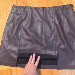Brown topshop faux leather mini skirt size 12 large